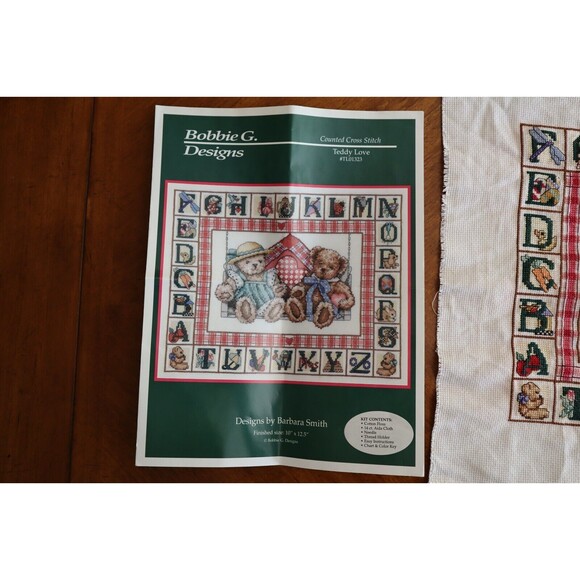 Finished Cross Stitch Bobbie G Designs Teddy Love Alphabet Blocks Completed - Picture 3 of 11